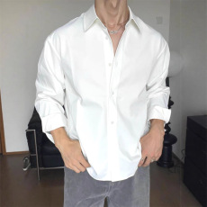 批发意式那不勒斯白衬衫男免烫冰丝雪纺宽松<b class='q'>长袖</b>开衫丝滑缎面工装衬衣