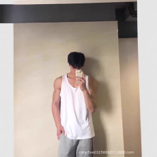 批发美式精梳棉大领背心肌肉男宽松无袖t恤性张力拉领坎肩<b class='q'>老头</b>汗<b class='q'>衫</b>潮