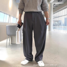 批发法式免烫工装西裤<b class='q'>男</b>高级感宽松直筒拖地长裤后松紧<b class='q'>西服</b>裤子西装裤