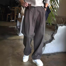 批发深灰色褶皱西裤男暗扣设计感卡扣长裤<b class='q'>休闲</b>百搭<b class='q'>西服</b>裤子阔腿西装裤