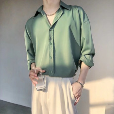 批发跨境爆款纯色<b class='q'>长袖</b>衬衫男韩版潮流宽松垂感衬衣夏季薄款防晒衣外套