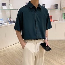 批发夏季新款短袖<b class='q'>衬衫</b><b class='q'>男</b>港风时尚纯色五分袖<b class='q'>衬衣</b><b class='q'>男</b>生ins潮流<b class='q'>休闲</b>上衣