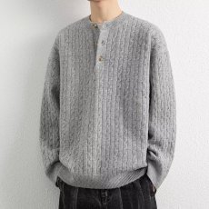 批发高级感亨利领<b class='q'>长袖</b>毛衣男装秋冬季韩版纽扣圆领慵懒休闲保暖<b class='q'>针织衫</b>