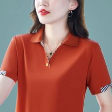 批发精梳棉 95%棉5%氨纶夏季新款纯色翻领POLO衫女<b class='q'>中老年</b>妈妈上衣女
