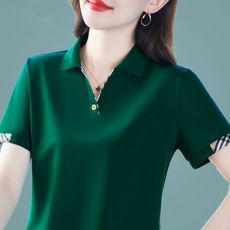 批发精梳棉 95%棉5%氨纶夏季新款纯色翻领POLO衫女<b class='q'>中老年</b>妈妈上衣女