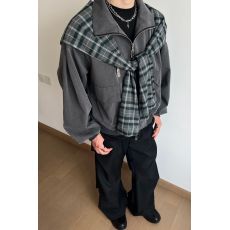 批发【官图】<b class='q'>复古</b>解构可拆卸格纹夹克男女潮牌cleanfit设计短外套