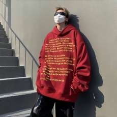 批发美式复古字母印花连帽卫衣男女ins潮牌春秋冬季宽松重磅情侣帽衫