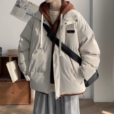 批发假两件棉服男冬季美式潮牌宽松休闲加厚连帽棉衣情侣保暖冬装外套