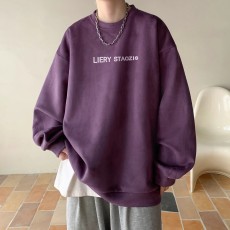 批发麂皮绒套头圆领卫衣男春秋美式重磅硬挺上衣oversize宽松上衣痞帅