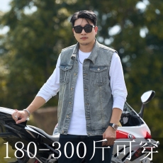 批发大码男装<b class='q'>牛仔</b><b class='q'>背心</b>加肥加大弹力无袖上衣宽松复古<b class='q'>马甲</b>机车坎肩夹克