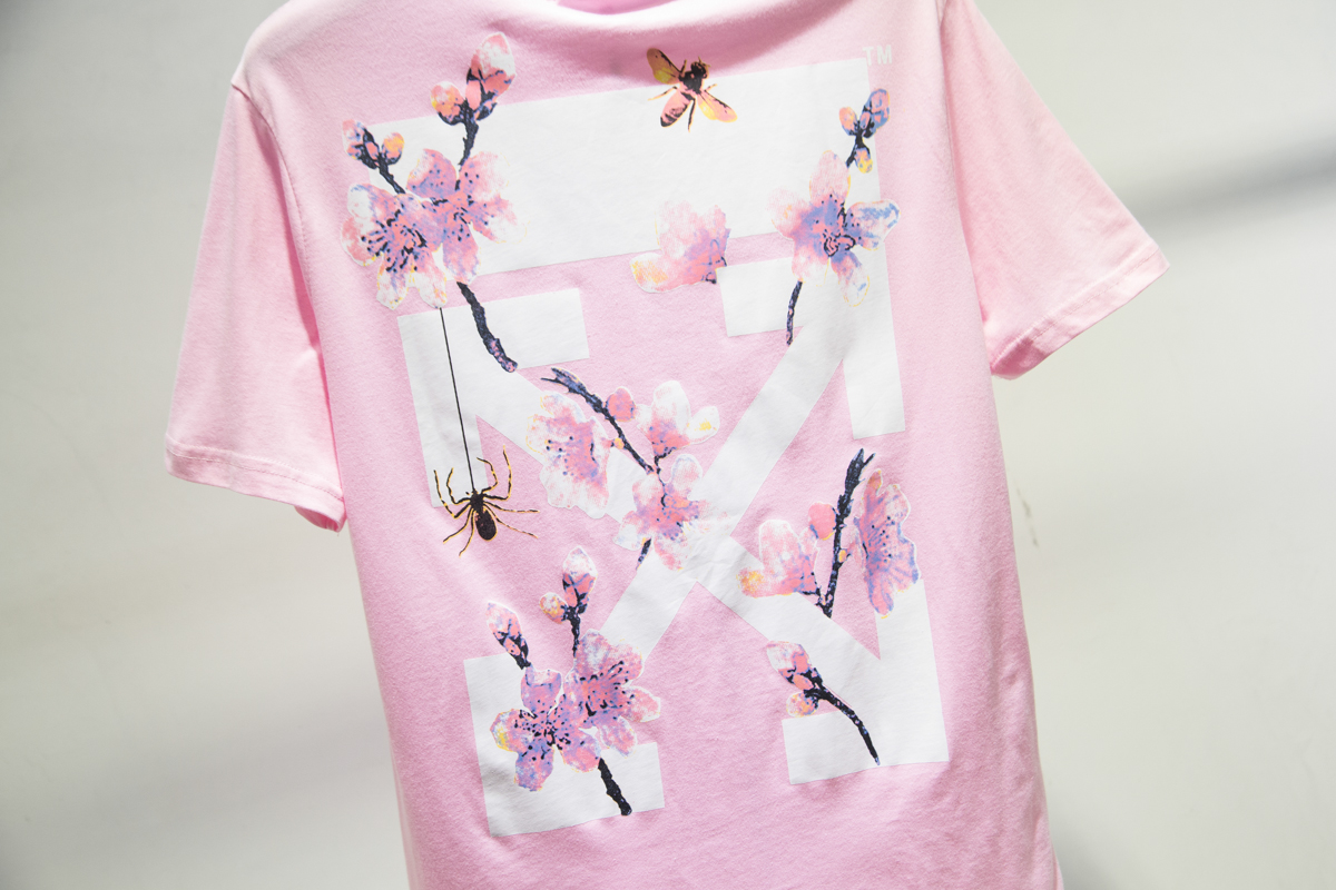 off春夏季新款owfoff-white樱花粉色箭头短袖ow男女情侣宽松t恤