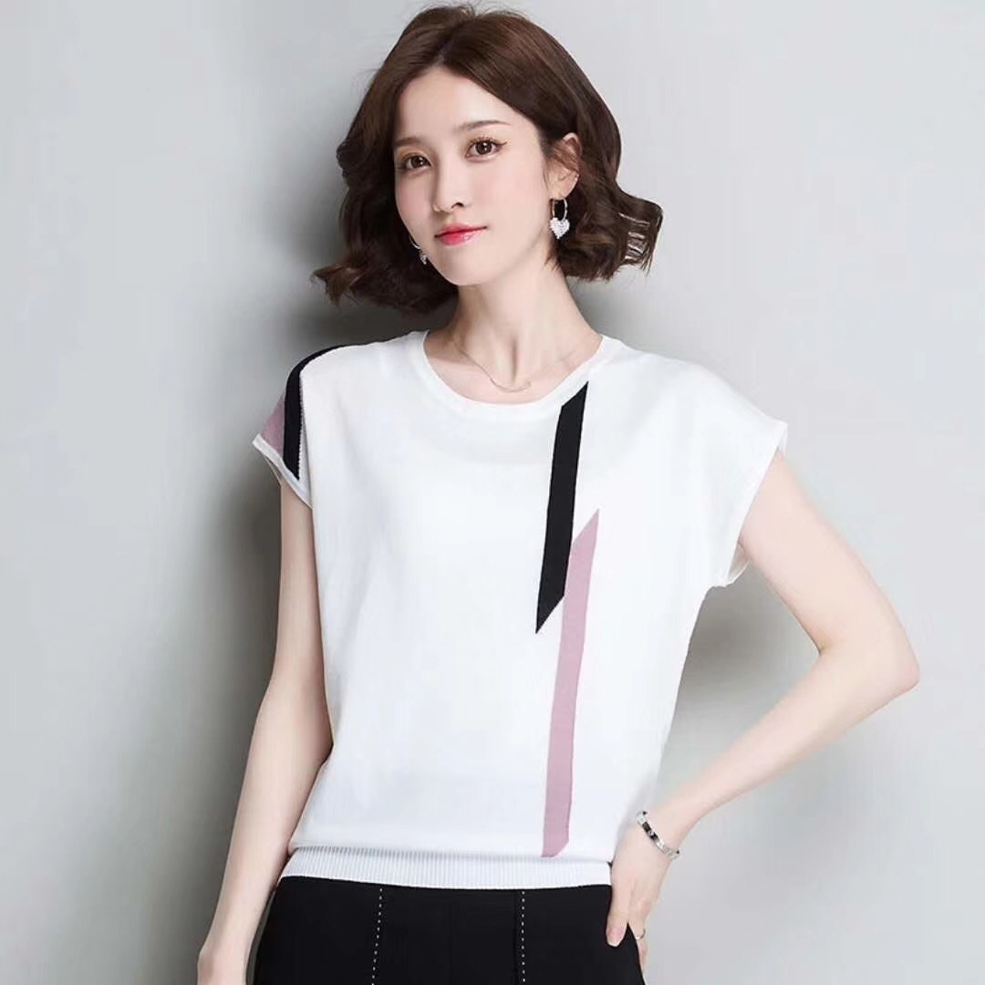 现货冰丝针织衫短袖上衣服t恤女2018新款女装夏装潮宽松薄款半袖t