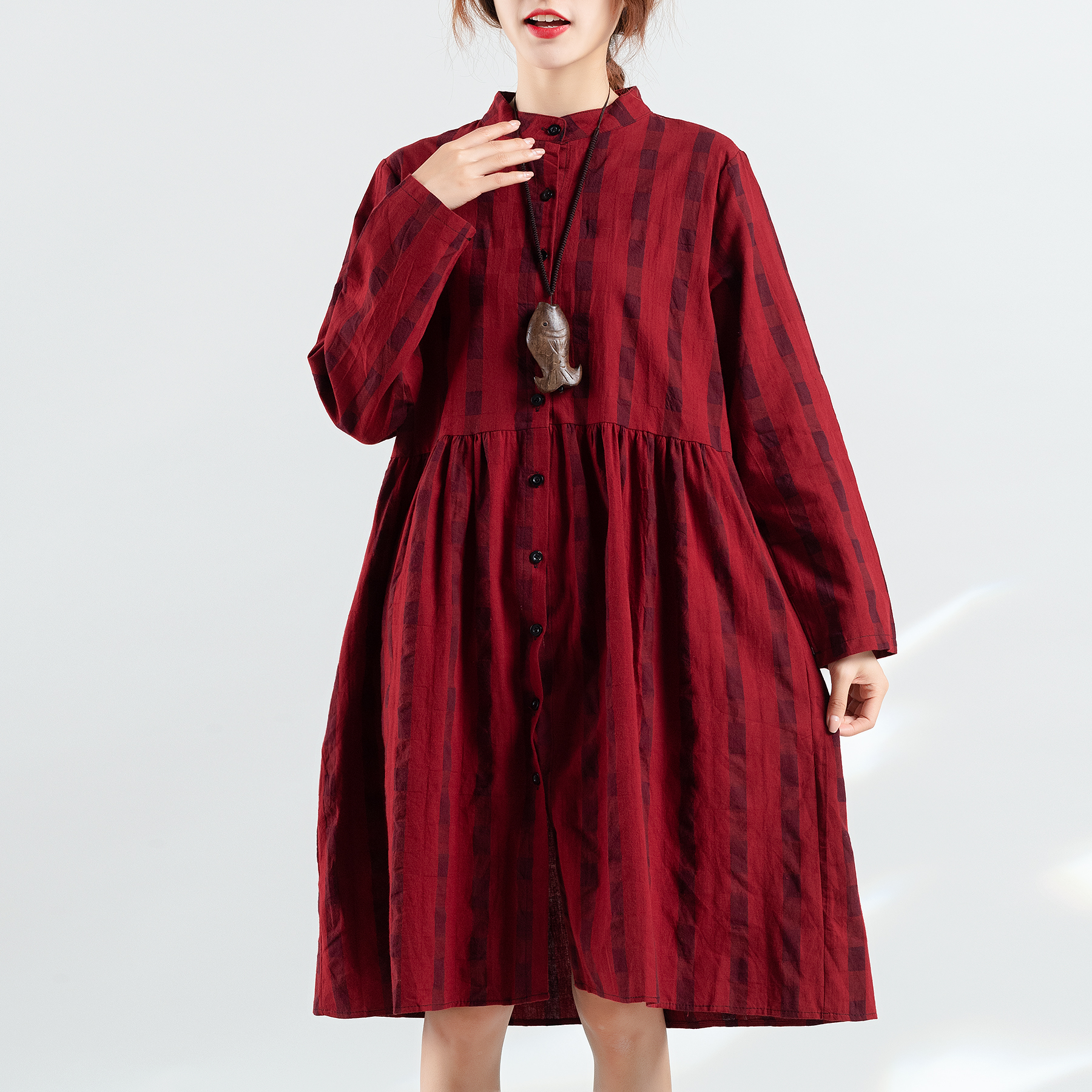 实拍2018秋季新款棉麻民族风宽松长款文艺女装连衣裙