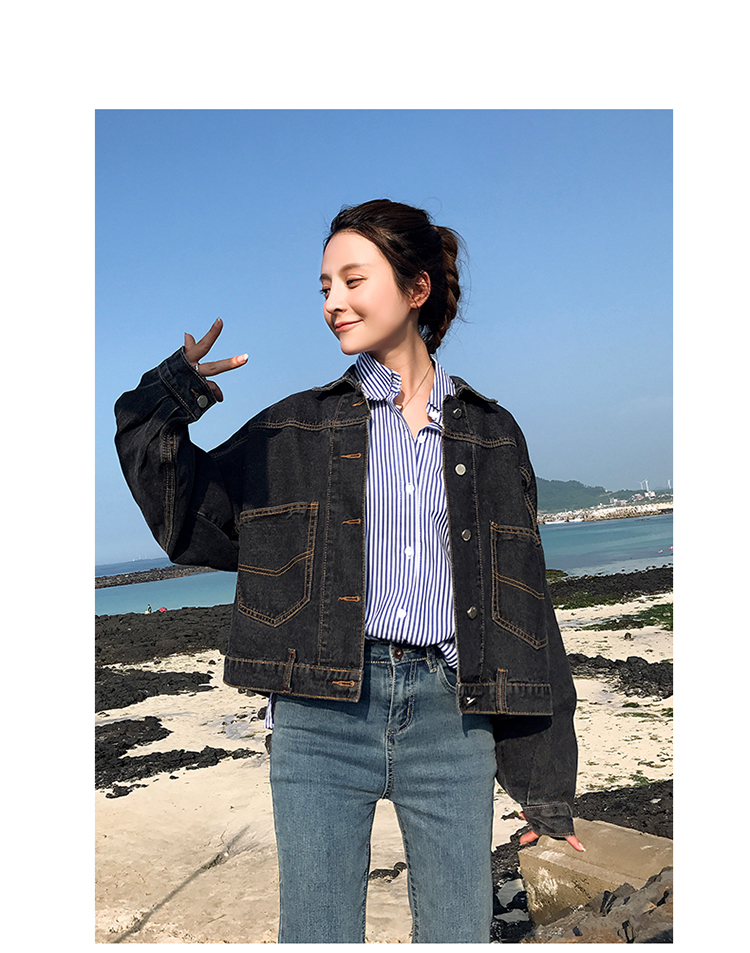 实拍新款 宽松蝙蝠袖牛仔外套女短款韩版bf风学生牛仔夹克上衣