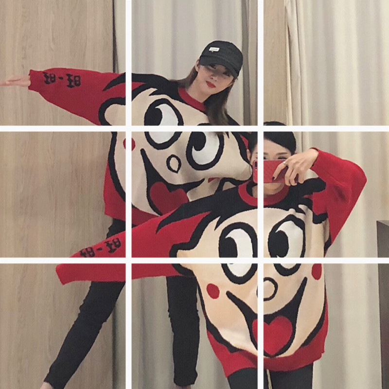 秋冬季旺旺联名款网红宽松套头加厚不一样的情侣装旺仔毛衣女衣服