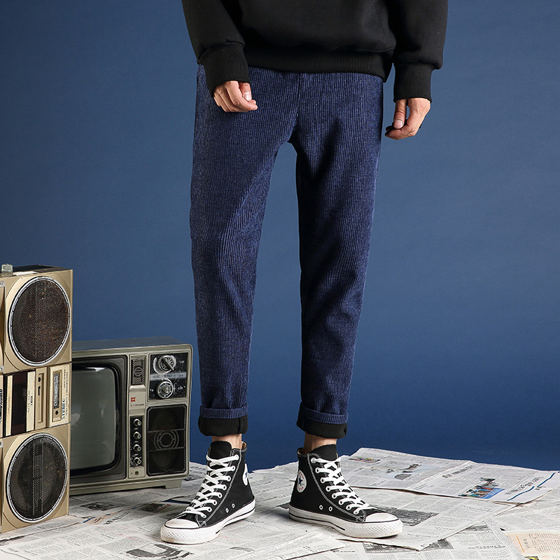 灯芯绒男裤秋冬款弹力修身条绒裤休闲裤男长裤子加绒厚