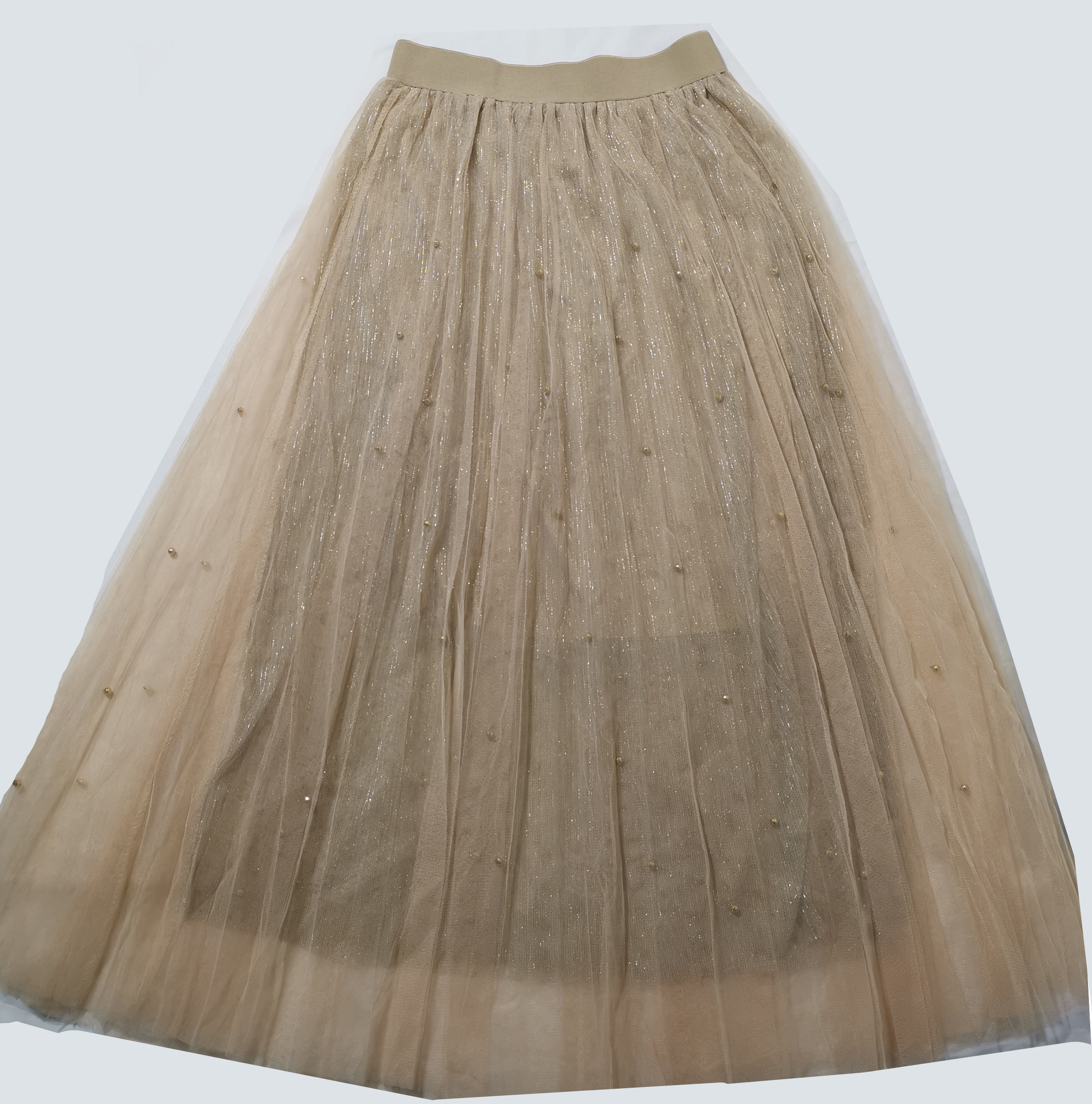 2019年春季百搭纱网纱网a字裙长裙涤纶null_网批_服装货源批发网