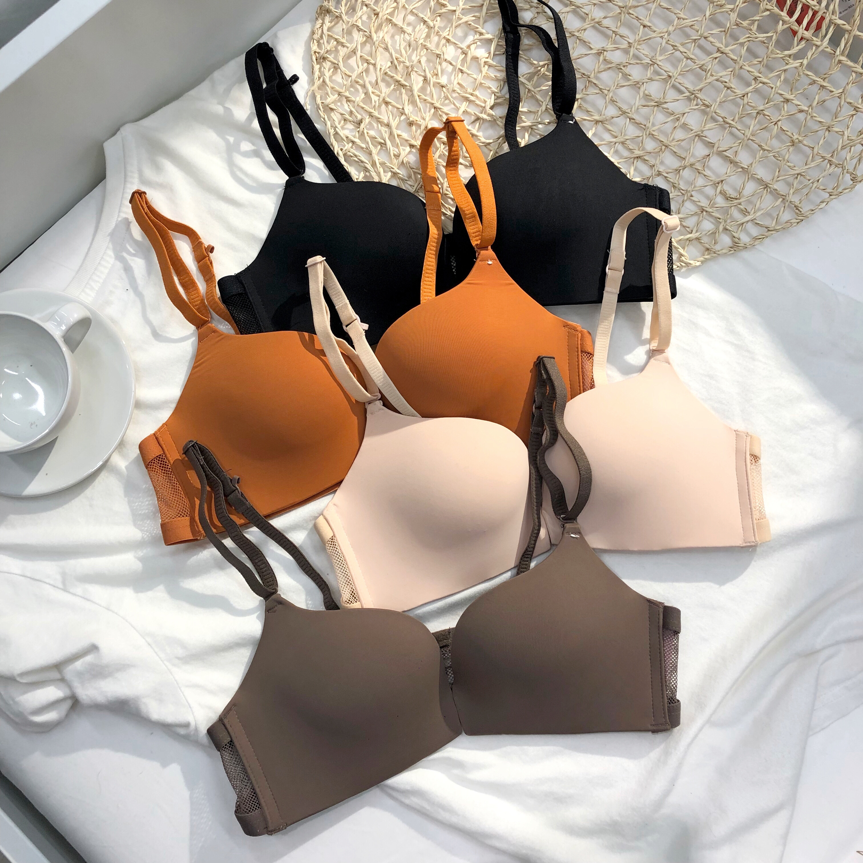 控价37 实拍实价 性感简约纯色无痕无钢圈聚拢美背文胸前扣内衣女