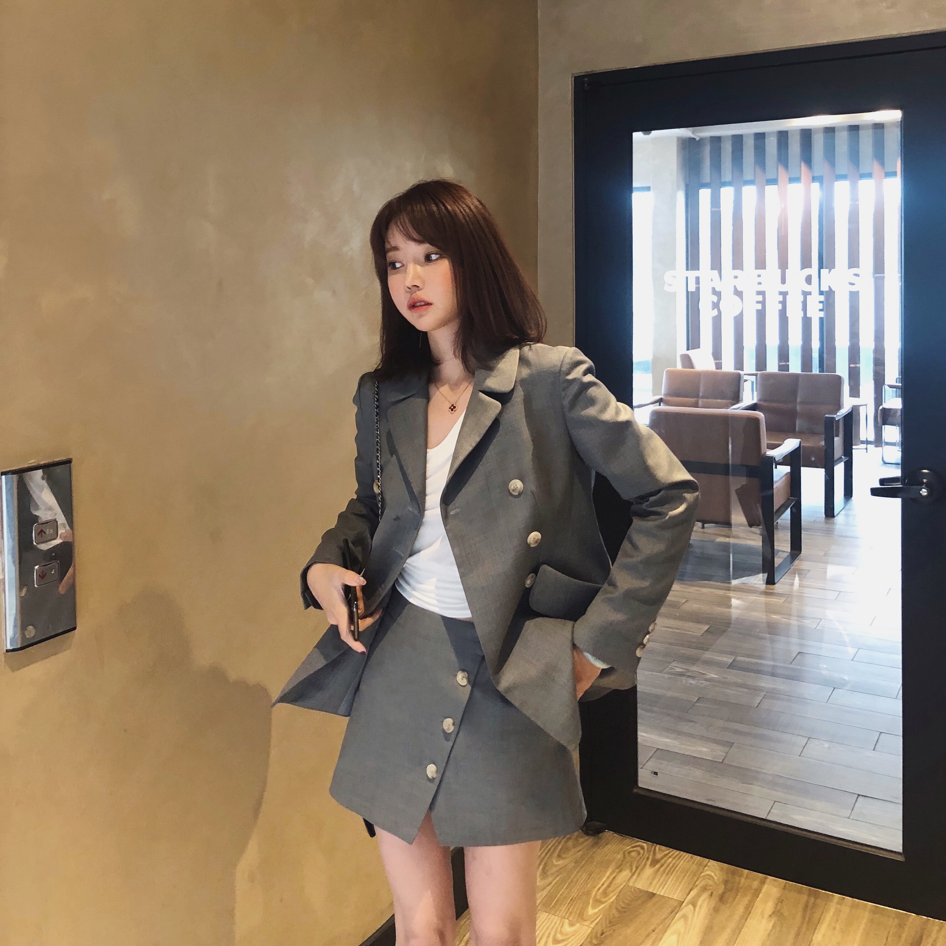jill大姐姐 复古休闲网红小西装女套装春韩版气质西服外套两件套