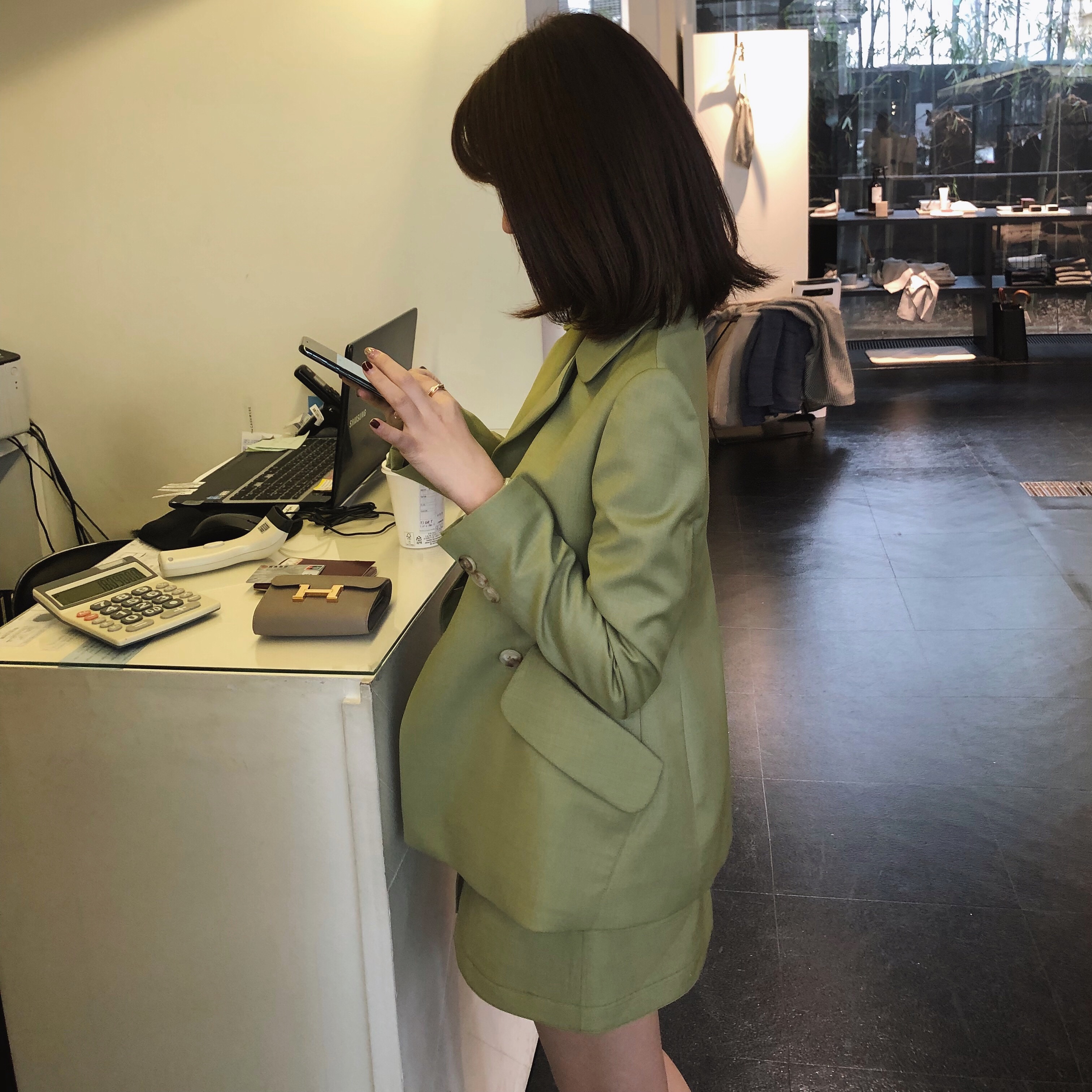 jill大姐姐 复古休闲网红小西装女套装春韩版气质西服外套两件套