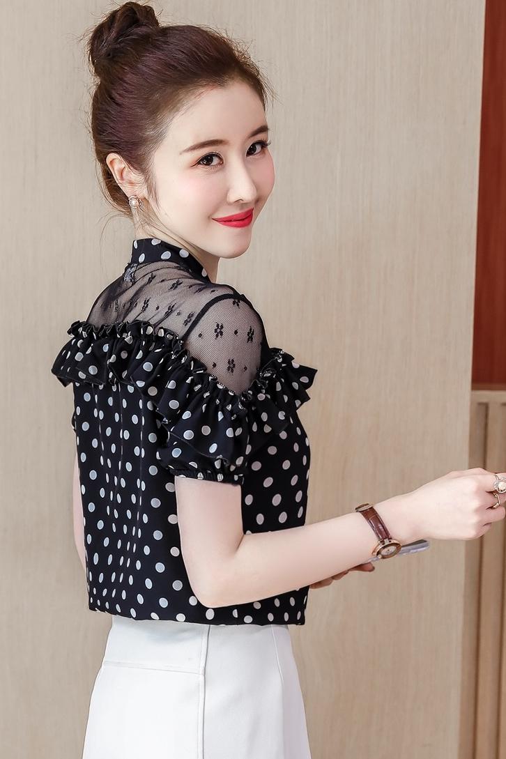 夏装女雪纺衬衫短袖胖女人遮肚显瘦小衫洋气薄款打底衫很仙的上衣