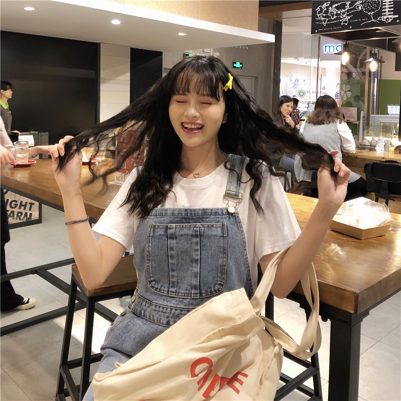 实拍现货 金蘑菇菇 少女心biubiu!plmm背带裙减龄牛仔裙子