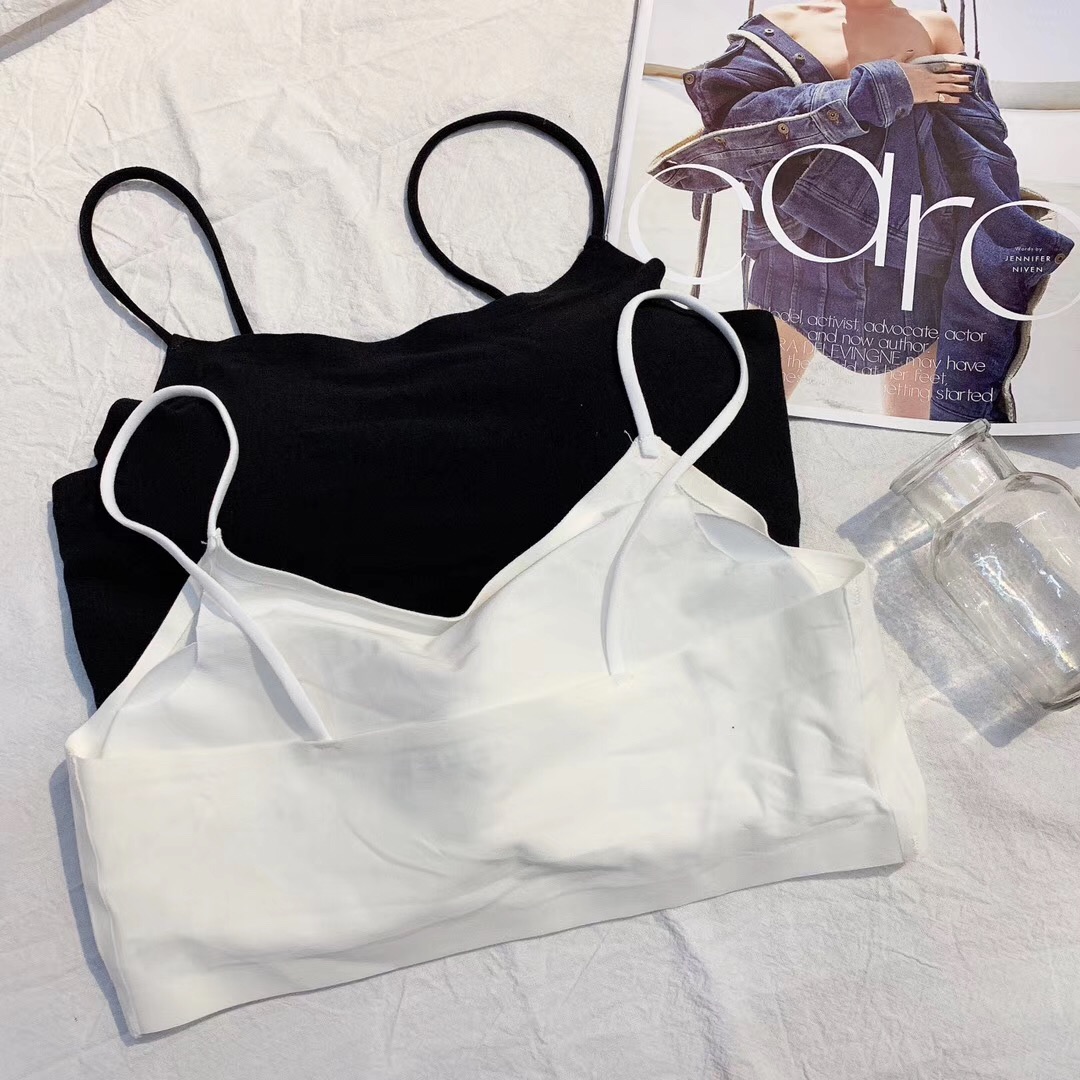 夏季美背黑白莫代尔纯棉一片式舒适少女内衣聚拢无钢圈裹胸文胸