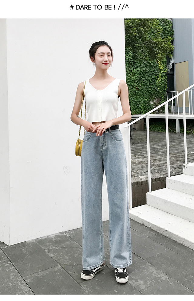 高腰垂感阔腿裤女夏薄宽松直筒cec破洞泫雅同款拖地风老爹牛仔裤