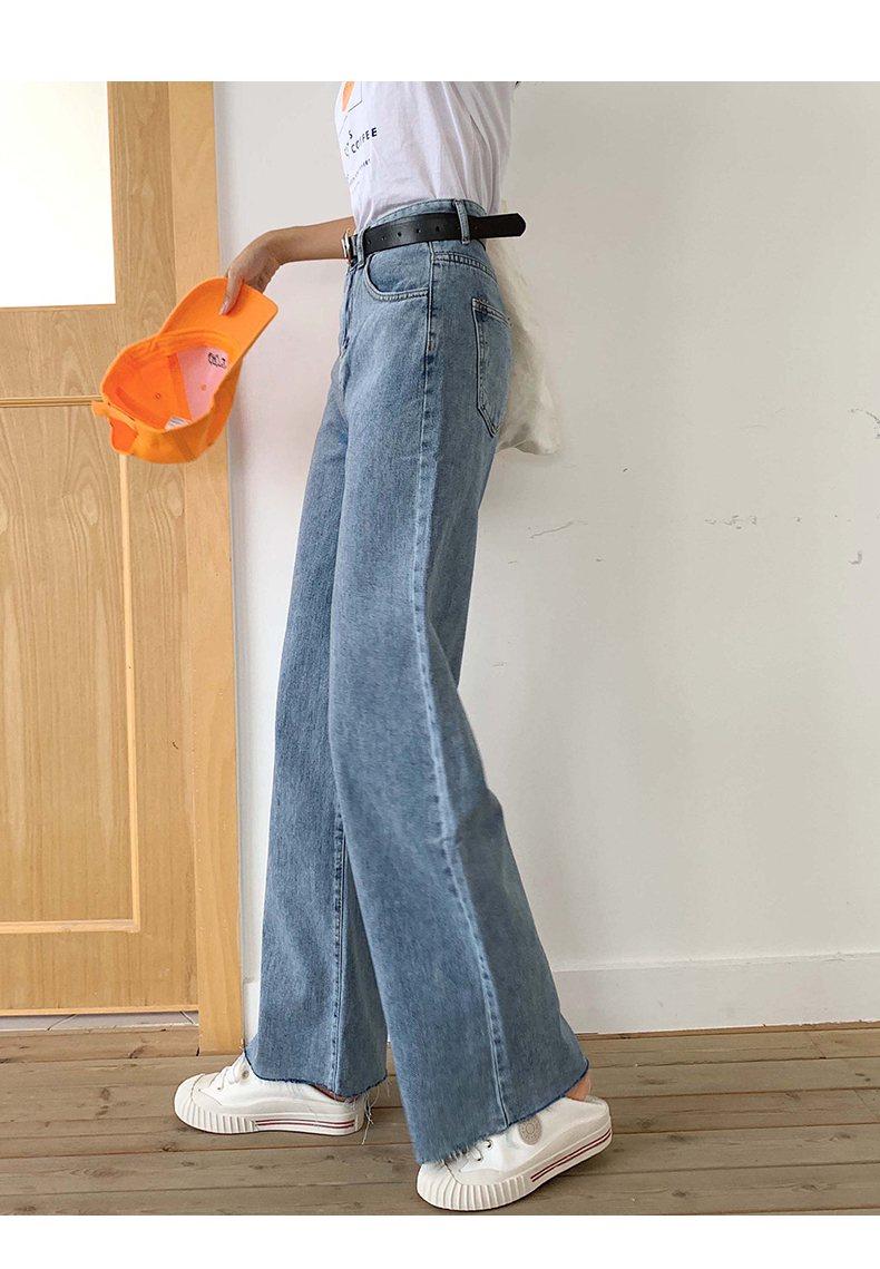 实拍 阔腿牛仔裤女高腰cec宽松泫雅同款坠垂感直筒拖地裤夏薄款
