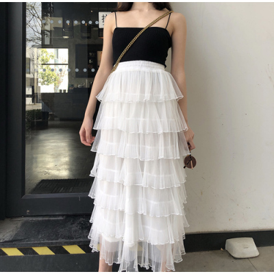 蛋糕裙半身裙女中长款2019夏季新白色百褶裙仙女小清新半身长裙子