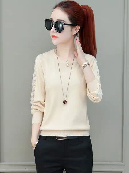 2019杏色春装新款女装韩版时尚宽松打底衫衣服春季洋气上衣t长袖