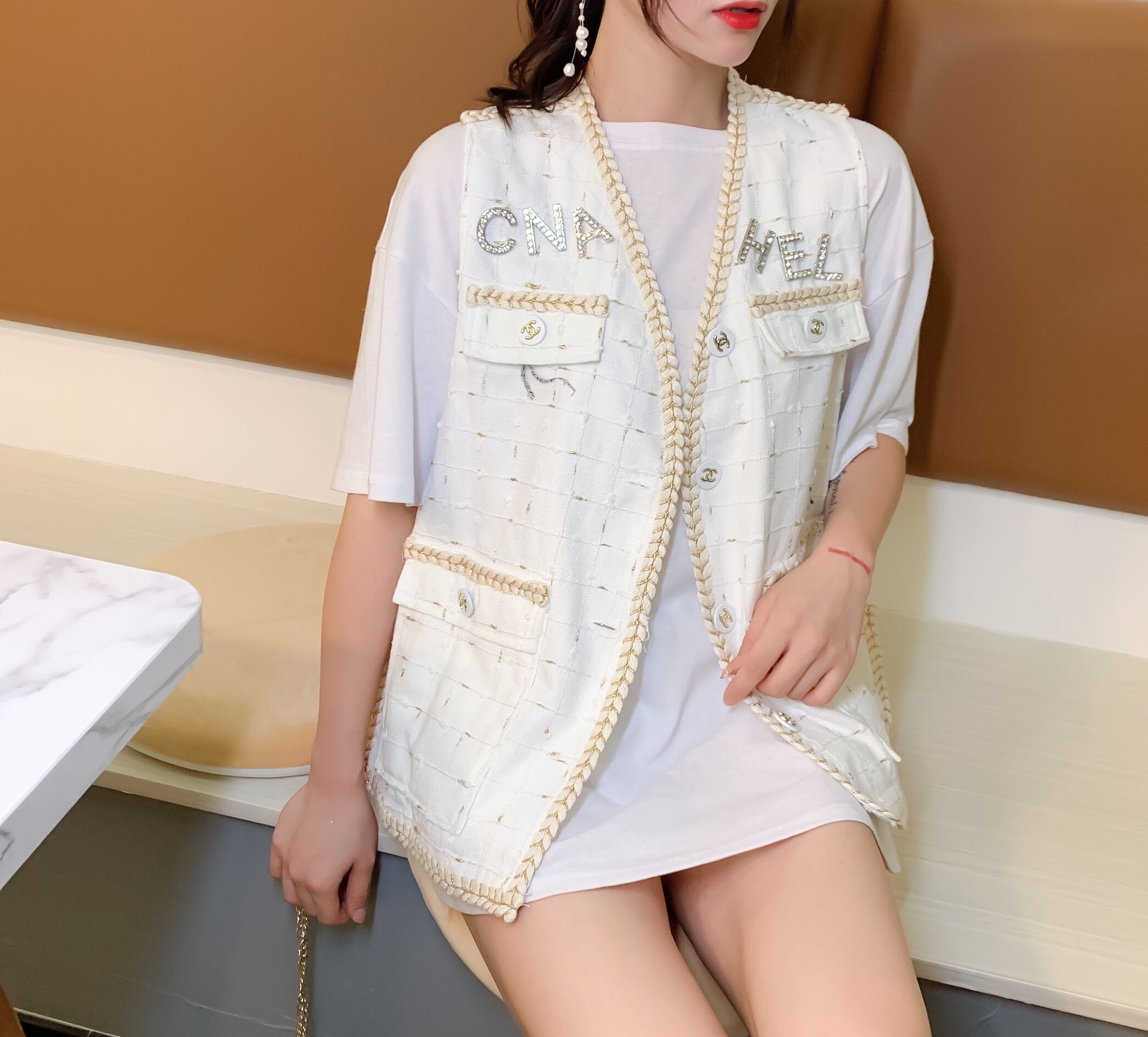 小香风马甲套装2019夏季韩版网红两件套名媛洋气时尚t恤马夹背心