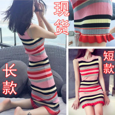 批发春夏新款 韩版修身无袖打底背心<b class='q'>连衣裙</b>针织毛线包臀裙中