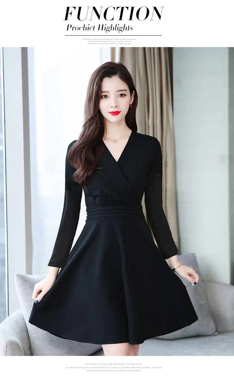 赫本黑色v领修身连衣裙 2019夏季名媛气质显瘦中长款晚礼服女