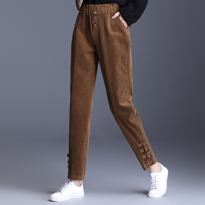 灯芯绒哈伦裤女裤春季新款高腰宽松显瘦条绒小脚老爹哈伦休闲裤子