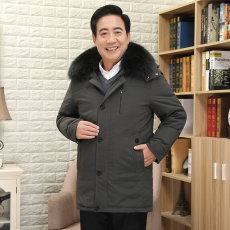 批发冬季新款中长款羽绒服男加厚脱内胆保暖爸爸装中老年脱帽毛领外套