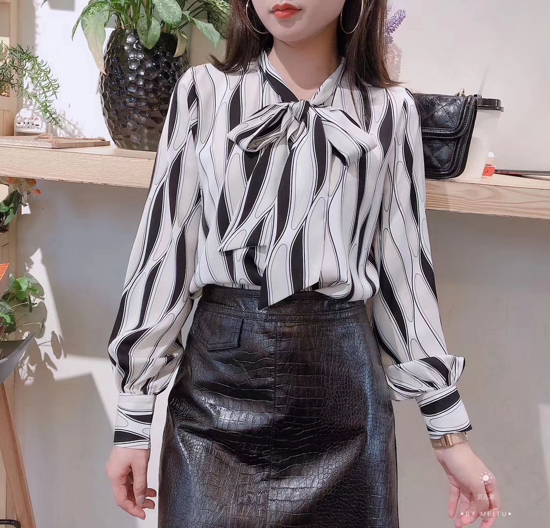 熙雨韩 时尚雪纺衫女长袖2019秋装新款韩版显瘦衬衫洋气小衫上衣