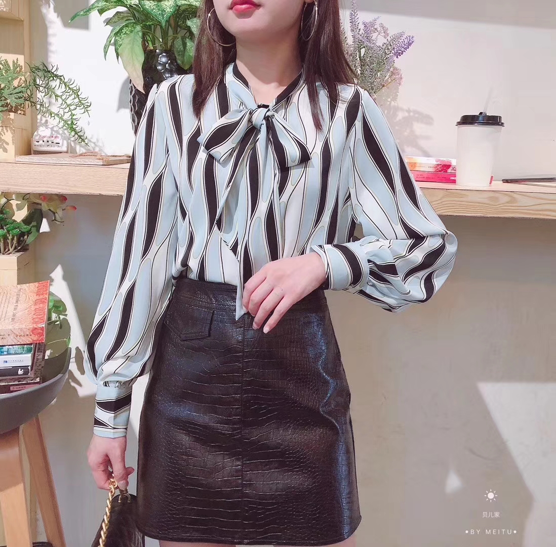 熙雨韩 时尚雪纺衫女长袖2019秋装新款韩版显瘦衬衫洋气小衫上衣