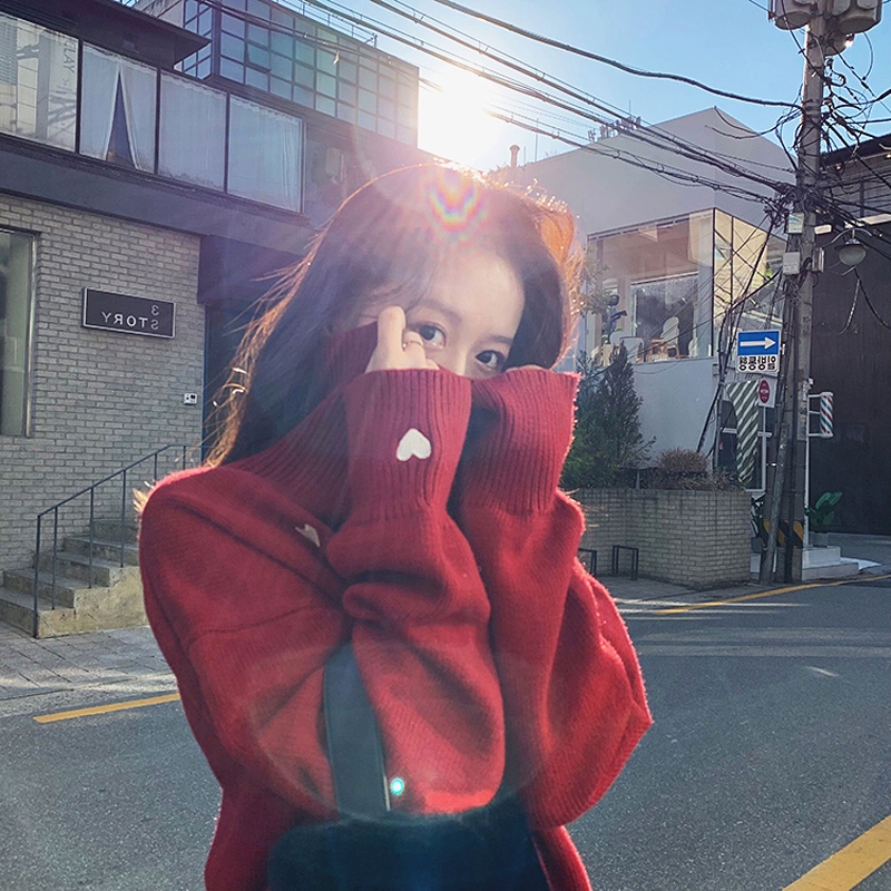 肉完rouwanbaby经典高领爱心针织衫网红同款毛衣2019秋冬新款女