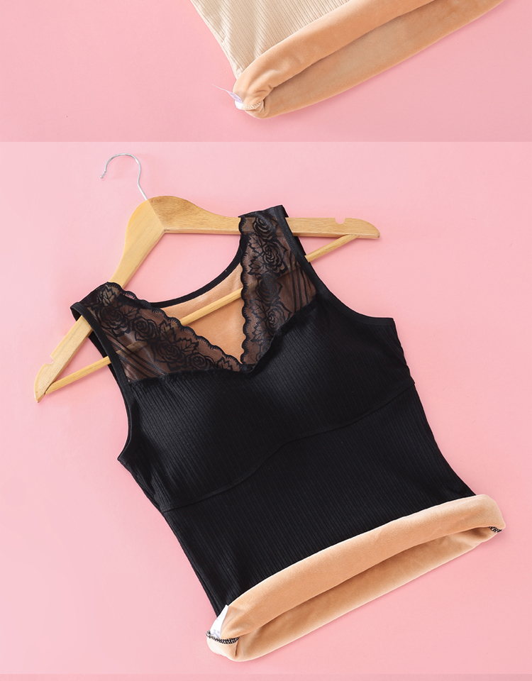 保暖背心女冬季内穿加绒加厚修身棉内衣托胸吊带打底衫带胸垫上衣