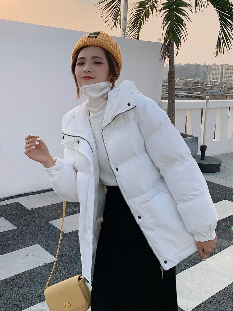 实拍白色长短款羽绒服女2019冬季小个子时尚面包服立领外套