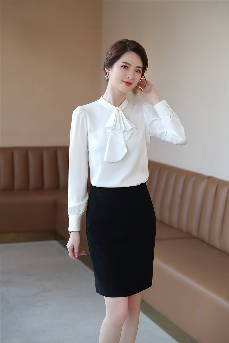 实拍职业衬衫女长袖工作服正装职业装修身韩版气质洋气ol缎面
