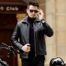 批发男士皮衣冬季一体加绒加厚外套翻领中年皮夹克30-50岁爸爸装