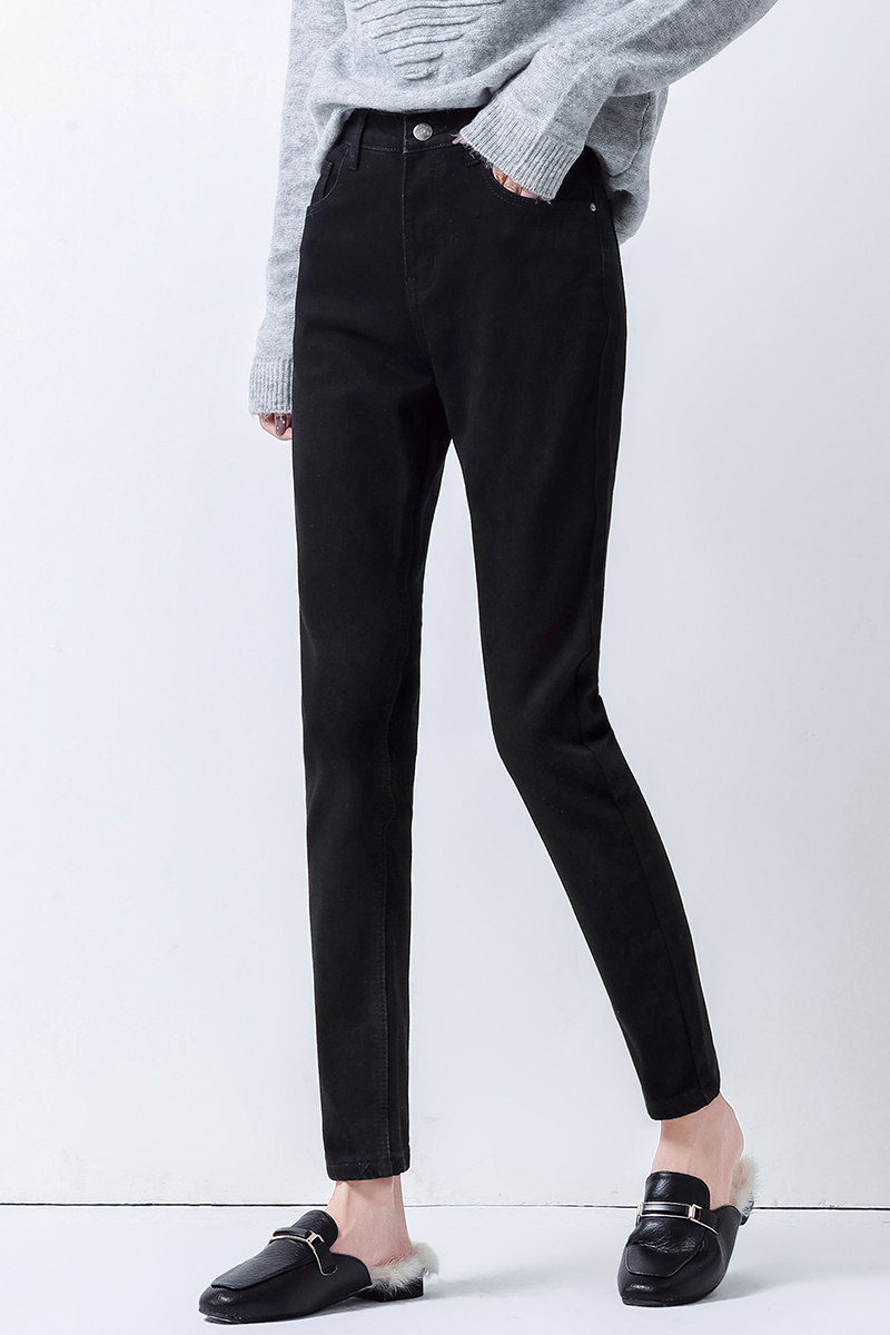 加绒加厚牛仔裤女小脚长裤修身显瘦高腰弹力瘦腿紧身裤黑色铅笔裤