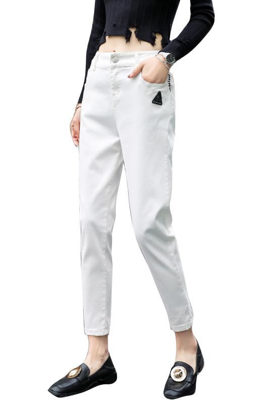 牛仔裤春秋款老爹萝卜裤子直筒高腰白色休闲哈伦裤女宽松牛仔裤