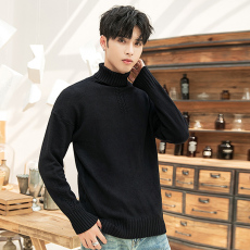 批发半高领长袖纯色<b class='q'>针织衫</b>毛衣男打底内搭修身保暖辫子花纹潮