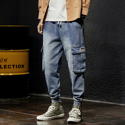 2019秋冬新款潮流宽松多口袋牛仔工装裤