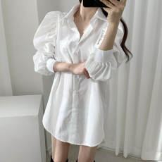 批发尺寸已更新 韩国chic 新款减龄泡泡袖白色百搭衬<b class='q'>衫</b>女