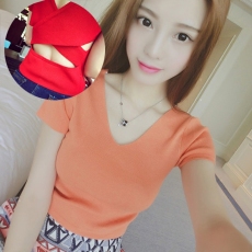 批发性感短款针织高腰短袖潮女衫夏露肚脐<b class='q'>背心</b>上衣砍袖t恤女