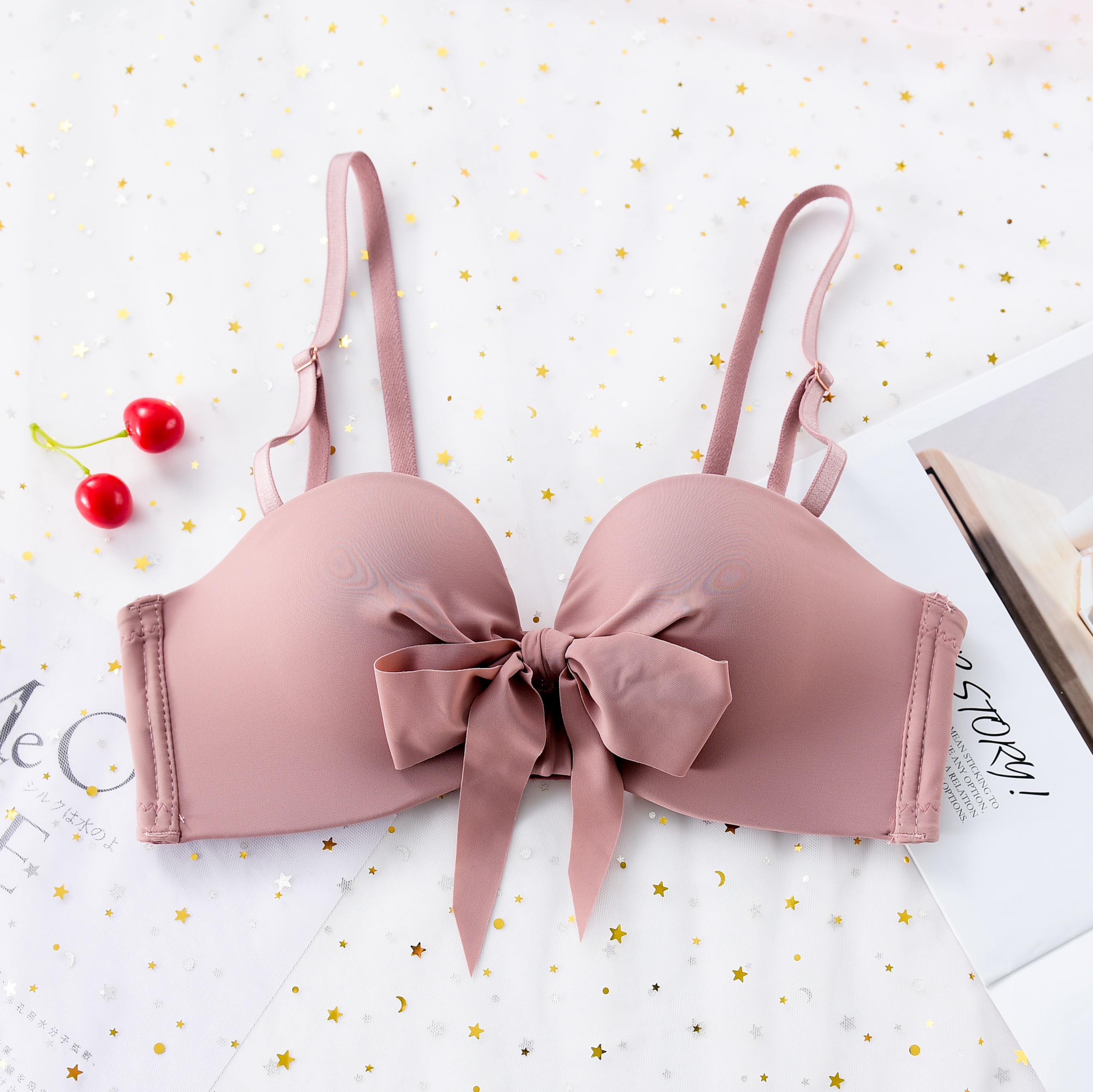 小胸调整型少女内衣聚拢性感蝴蝶结绑带无钢圈文胸罩